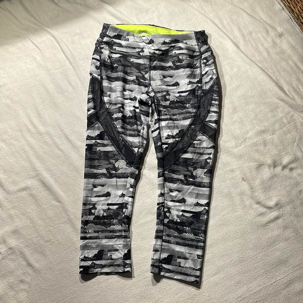 Avia black and gray yoga pants size XS. Legs have strip of sheer material
